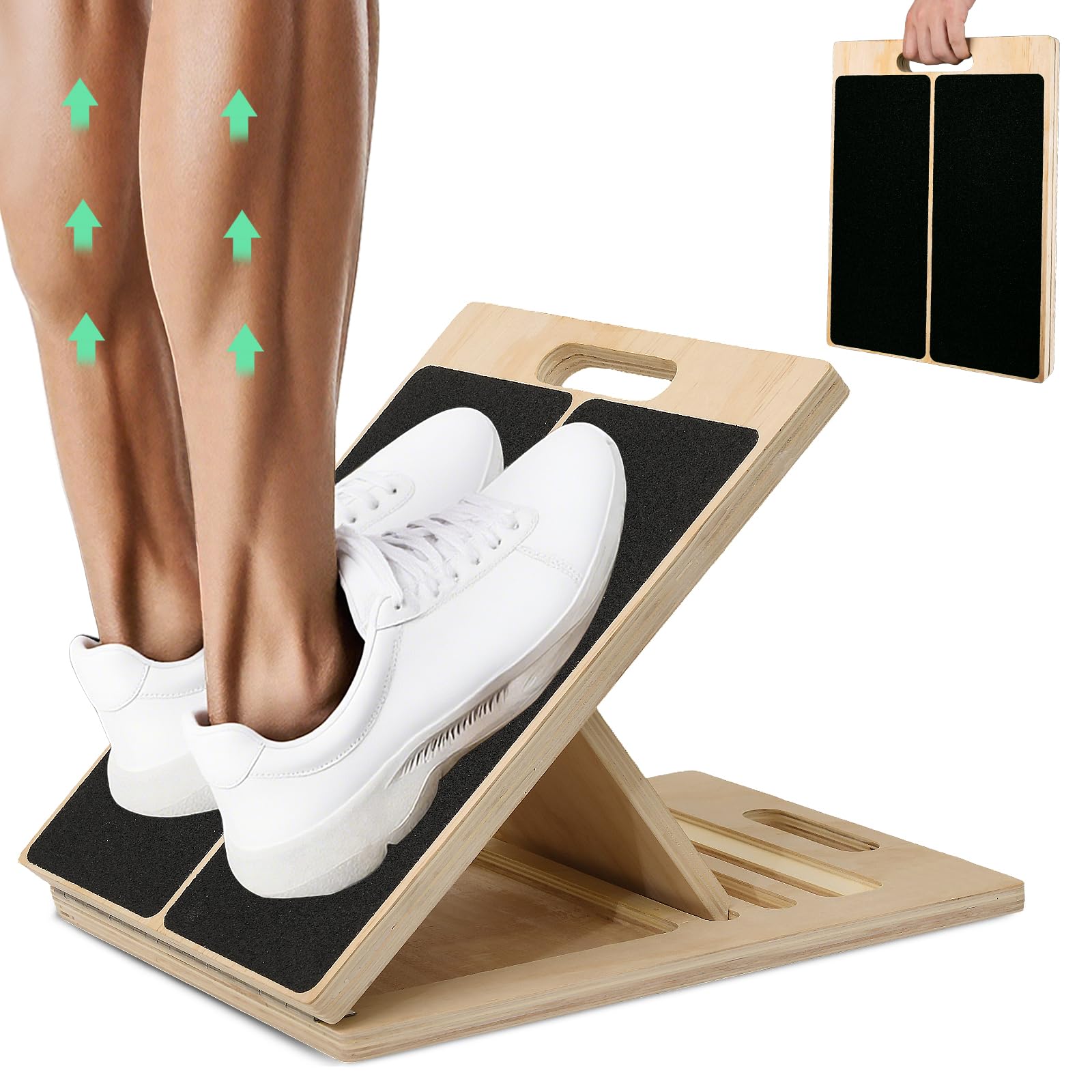 Seated Calf Raise - 2 in 1木製バランスボード＆ふくらはぎストレッチボード、調整可能な傾斜アンクルストレッチボード、滑り止めウォブルボード、足とかかとのストレッチ、脚の筋力トレーニング