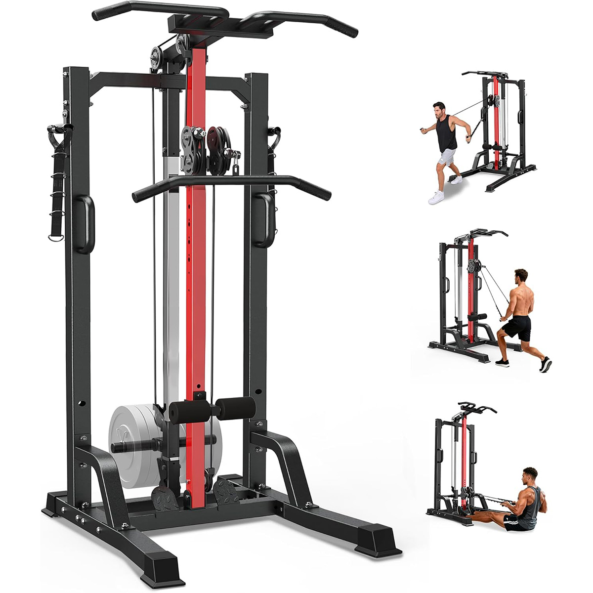 Home Gym All In One - Poobooホームジムマシン - ハイ/ロープーリーシステム（ラットプルダウン、ローイング＆バックワークアウト用）、レッグサポート付き | ホームジム用オールインワン筋力トレーニング機器