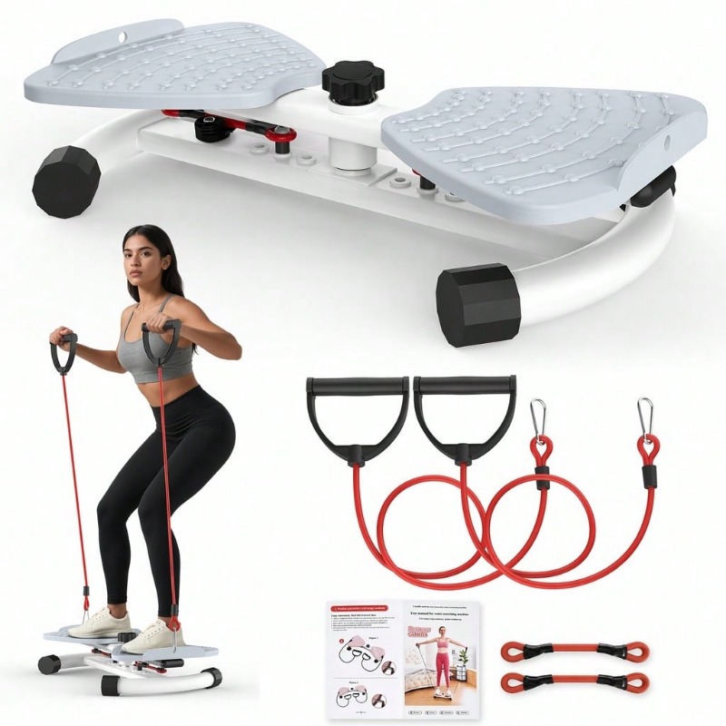Home Gym Hack - 家庭用トレーニング用の調整可能な抵抗付きツイストステッパー、抵抗バンド付きミニステップエクササイズマシン、静かなフィットネスペダルトレーナー、脚、ヒップ、腰、全身トレーニング用