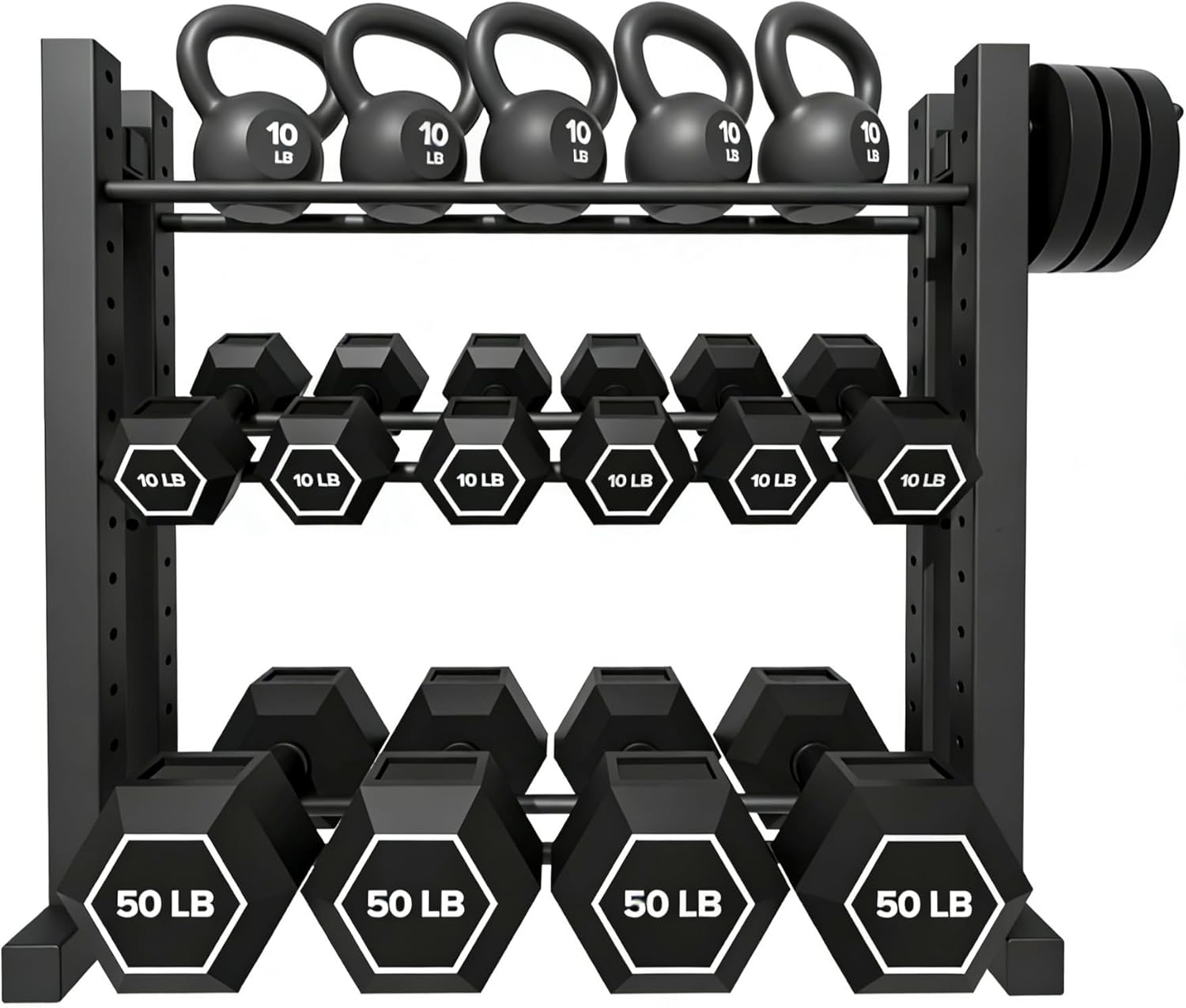 Home Gym Gym - ホームジム用、スチール製、シルバーカラー、高さ調節可能、耐荷重1000ポンド、3段ダンベルラック、コンパクト収納