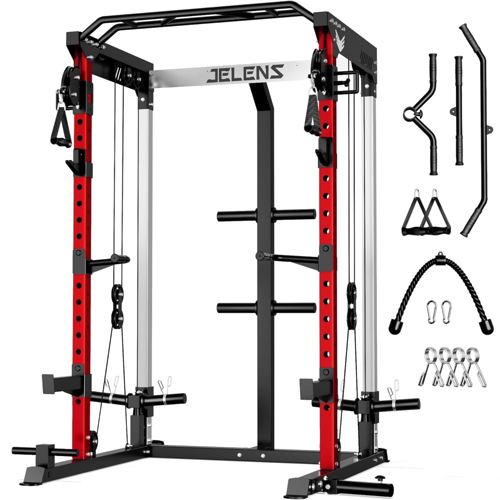 Home Gym All In One - 2000LBS多機能パワーラック、デュアルプーリーシステム搭載、ケーブルクロスオーバーホームジム用オールインワンスクワットケージ、カスタム仕様