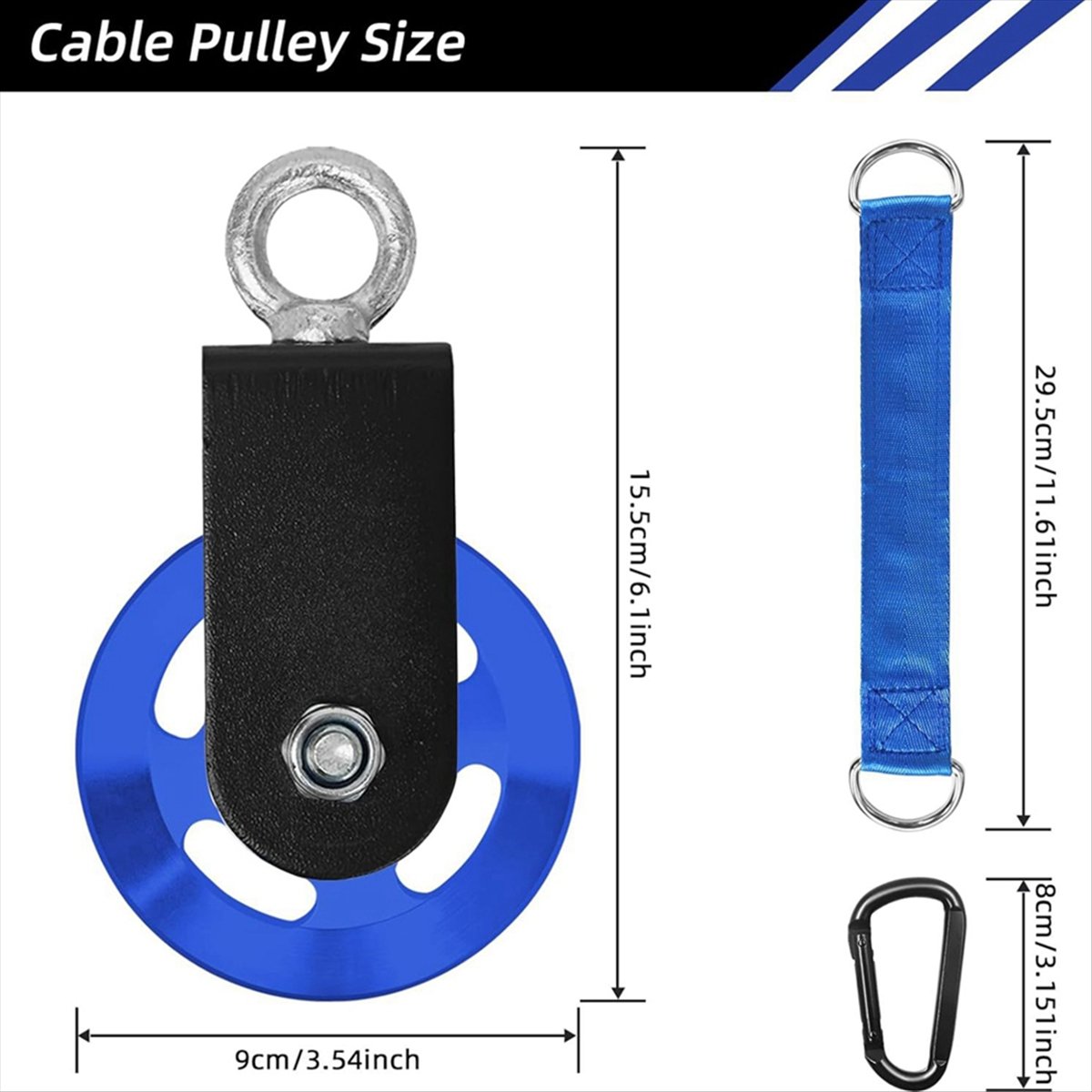 Home Gym Equipment Diy - 新入荷 ケーブルプーリー スイングストラップカラビナ付き、90mmプーリーホイール DIYプルダウンアタッチメント、ホームジム機器 ブルー