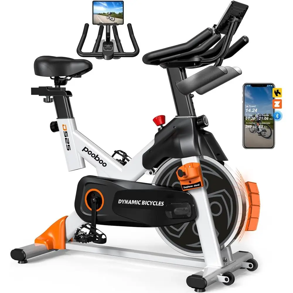 Home Gym App - アプリ付き静音磁気エクササイズバイク、耐荷重350ポンド、LCDモニターとタブレットホルダー付き、ホームジム用