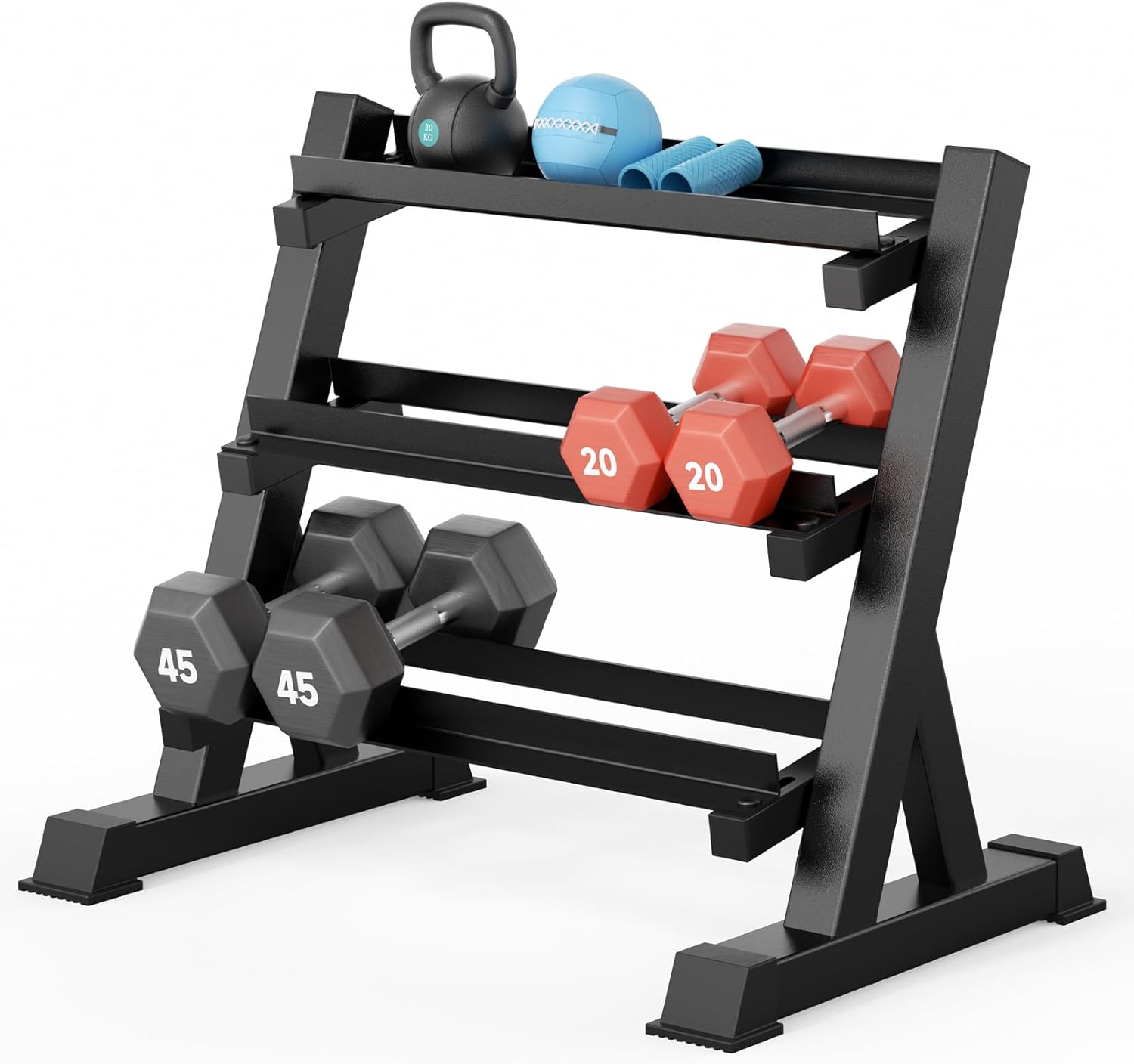 Home Gym Gym - ホームジムダンベルラック、3段＆5段、コンパクト、耐荷重1100ポンド、頑丈なスチール製