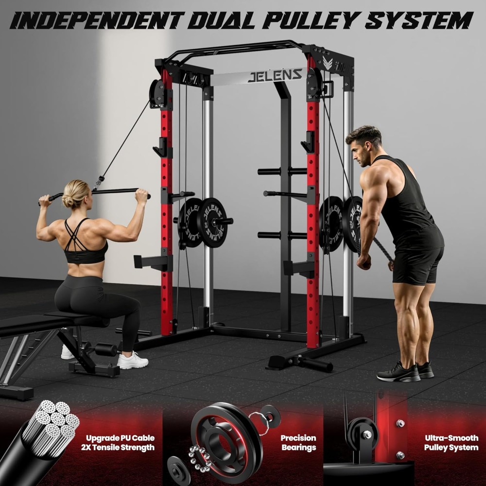 2000LBS多機能パワーラック、デュアルプーリーシステム搭 - Home Gym All In One のレビューと価格