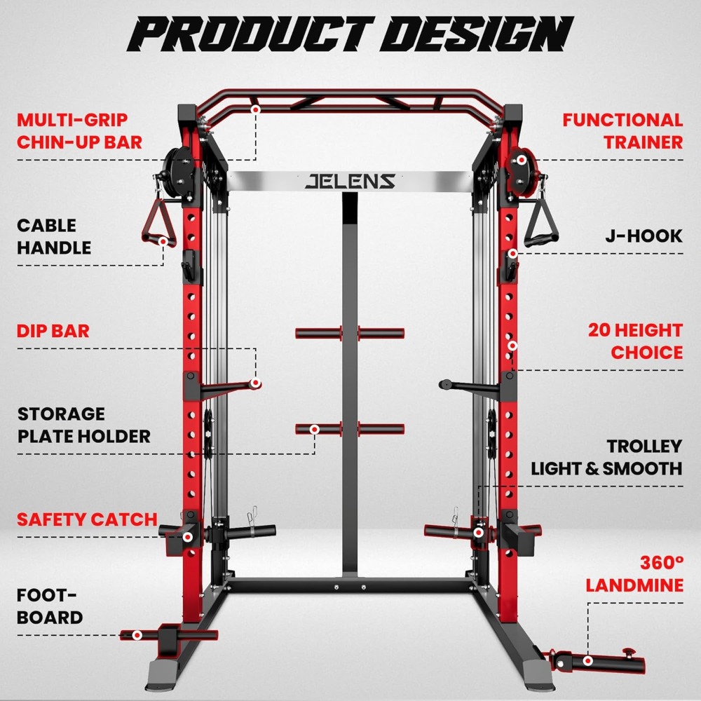 2000LBS多機能パワーラック、デュアルプーリーシステム搭 - Home Gym All In One のレビューと価格