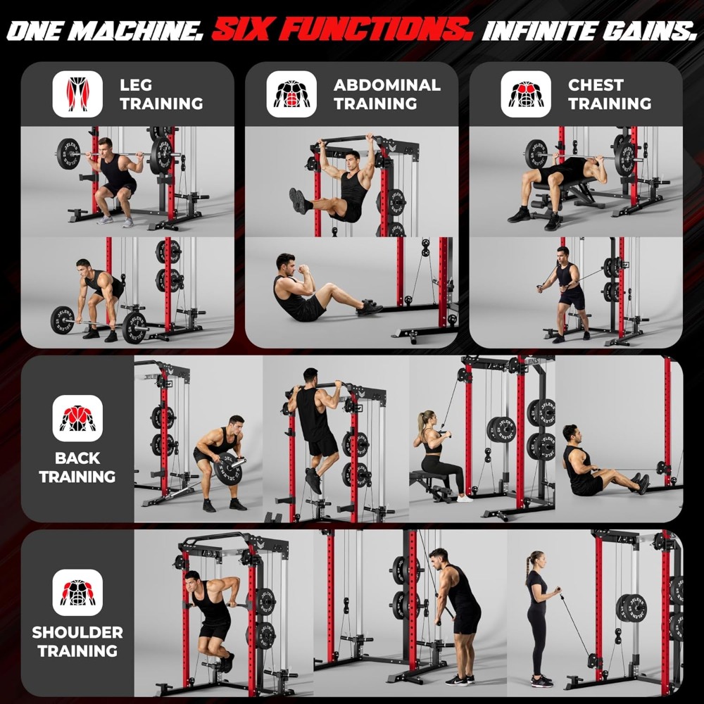 2000LBS多機能パワーラック、デュアルプーリーシステム搭 - Home Gym All In One のレビューと価格