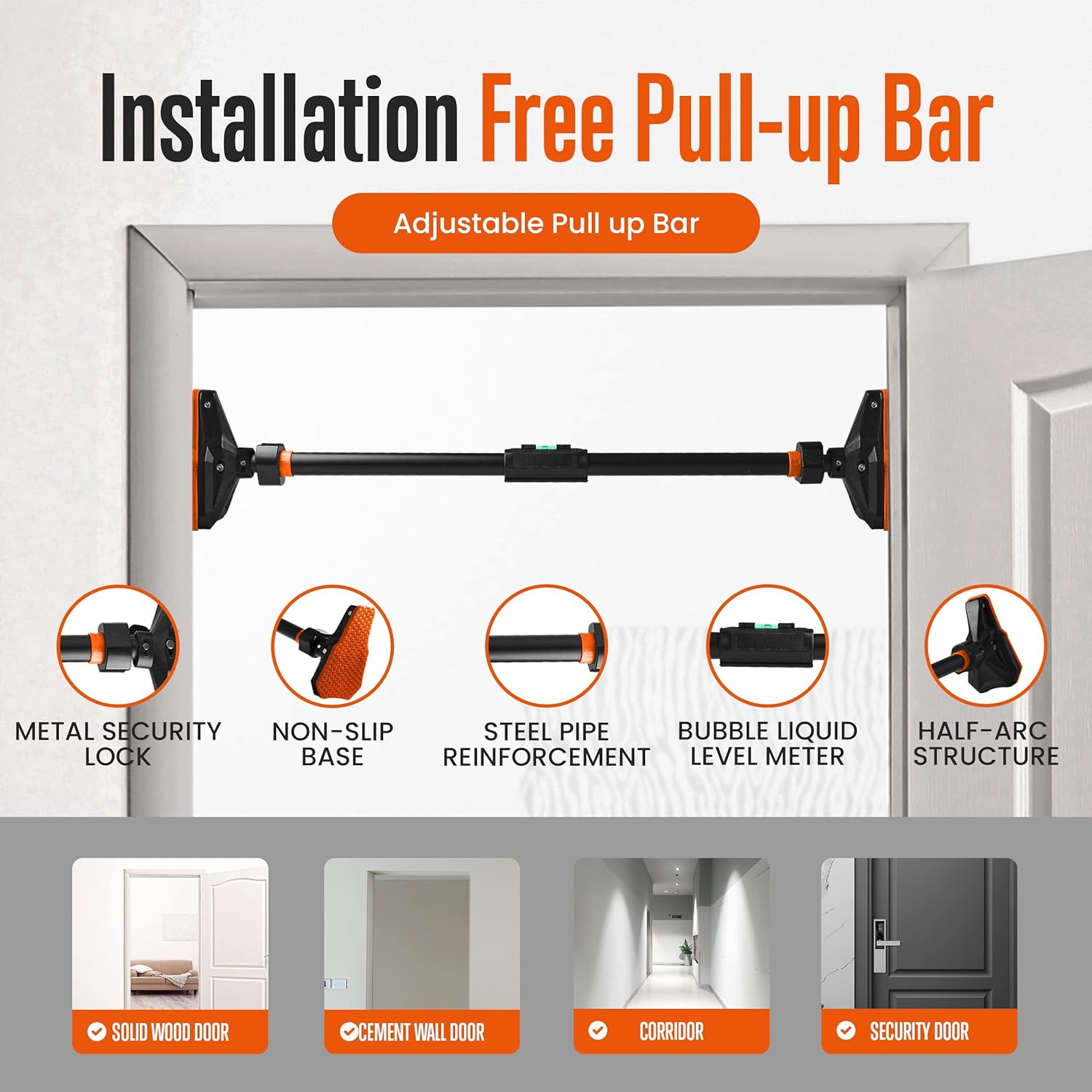 ドア枠用プルアップバー/チンニングバー、ネジ不要、調整可能な - Chin Up Doorframe のレビューと価格