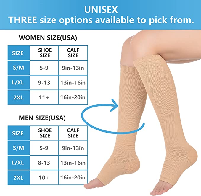男性用のつま先の開いた膝の高圧縮ソックス,静脈瘤のスポーツ, - Seated Calf Raise のレビューと価格
