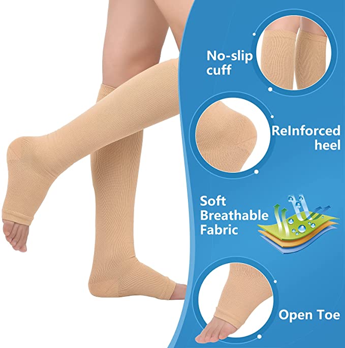 男性用のつま先の開いた膝の高圧縮ソックス,静脈瘤のスポーツ, - Seated Calf Raise のレビューと価格