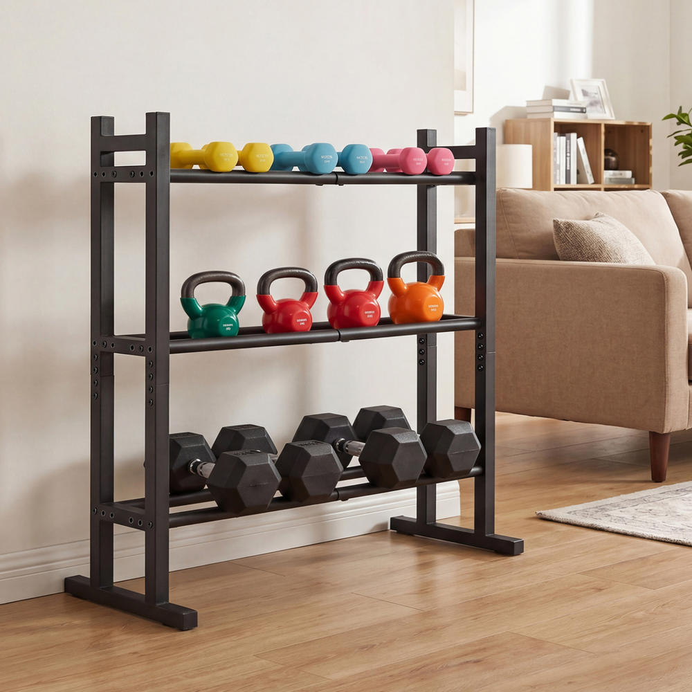 頑丈な3段ダンベルラック、粉体塗装スチール製ウェイト収納スタ - Home Gym Gym のレビューと価格